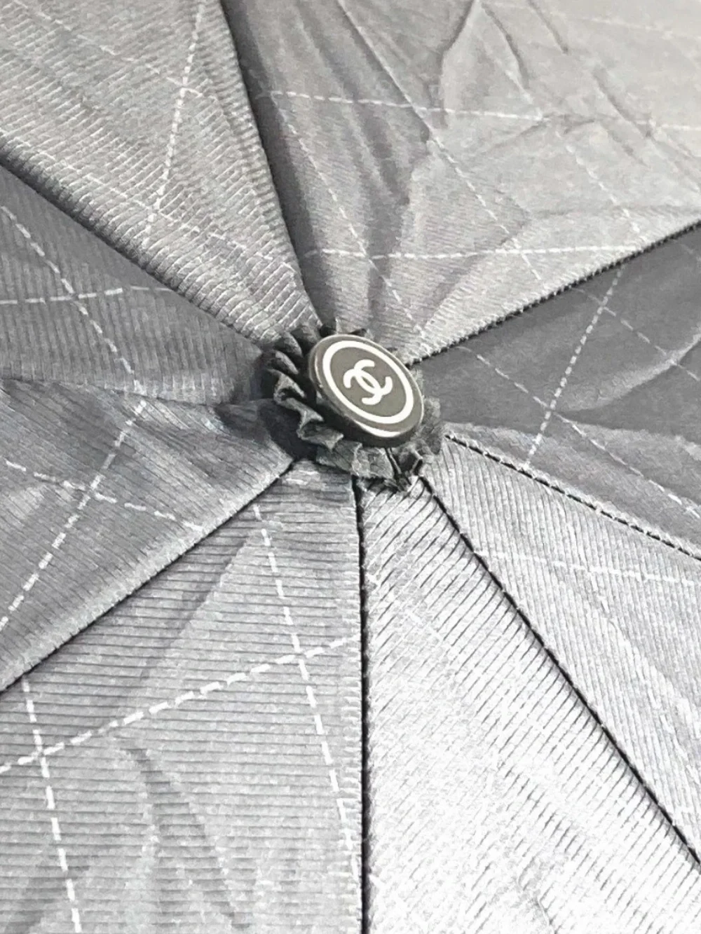 CHANEL CC Mark Compact Retractable Umbrella w/ Sleeve & Quilted Chain Case Bag